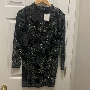 Zara Sophisticated Black,Grey,and Green Sequin Dress